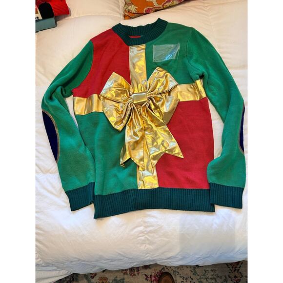 Tipsy Elves Women's Present Ugly Christmas holiday Sweater red green gold Size S - Picture 4 of 13